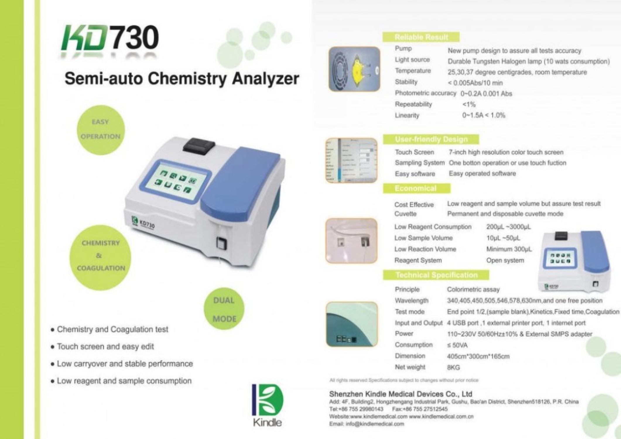 Semiauto Chemistry Analyzer KD 730
