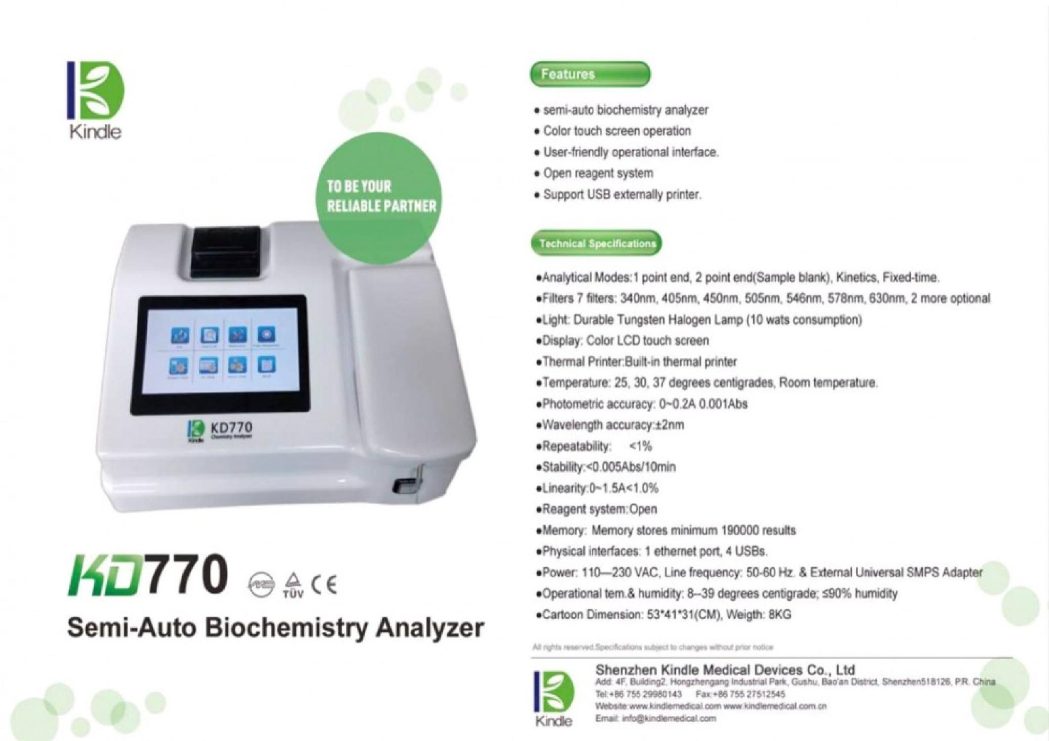 Semiauto Chemistry Analyzer KD 770