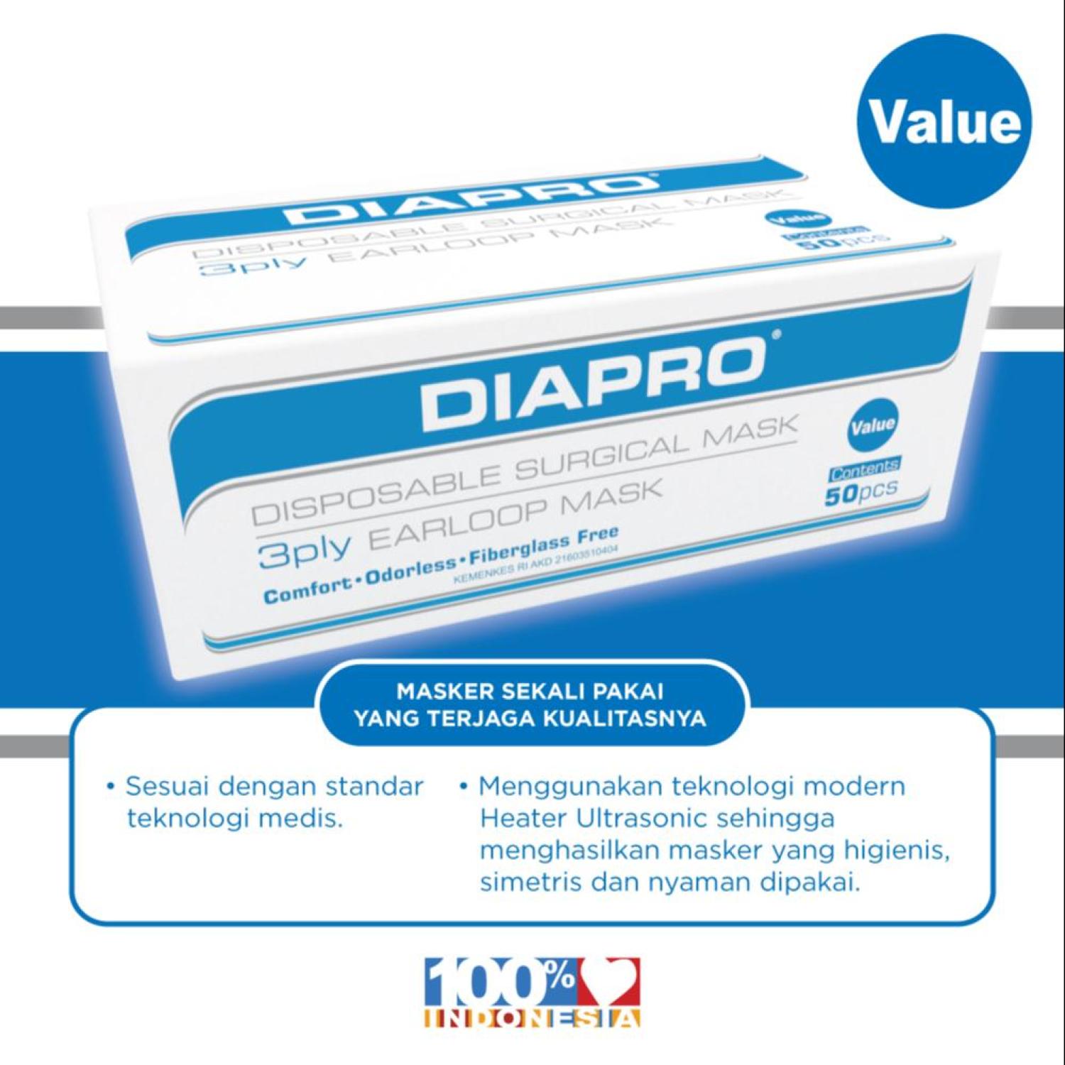 Masker Diapro Value Mask '50S 3 ply Earloop Green