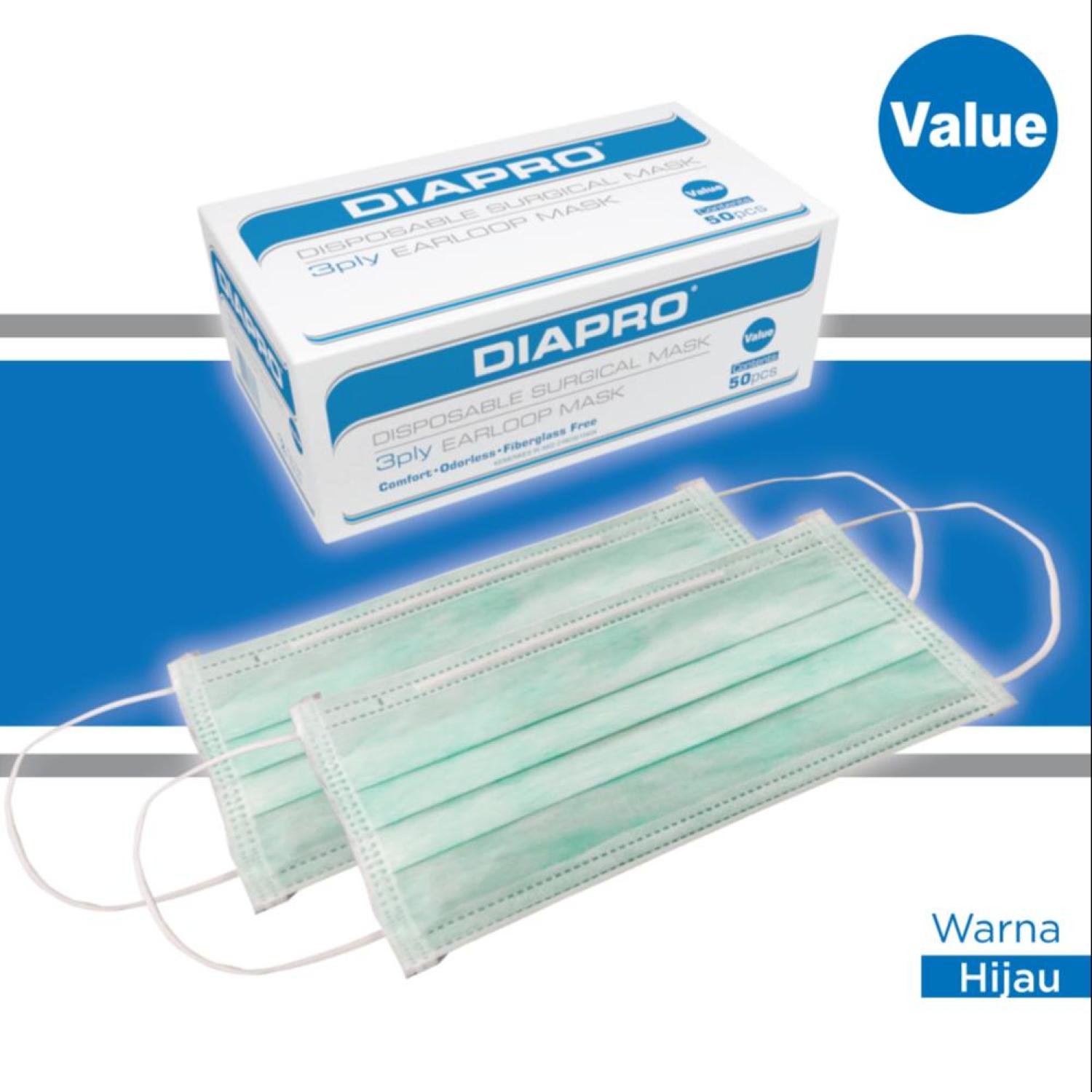 Masker Diapro Value Mask '50S 3 ply Earloop Green