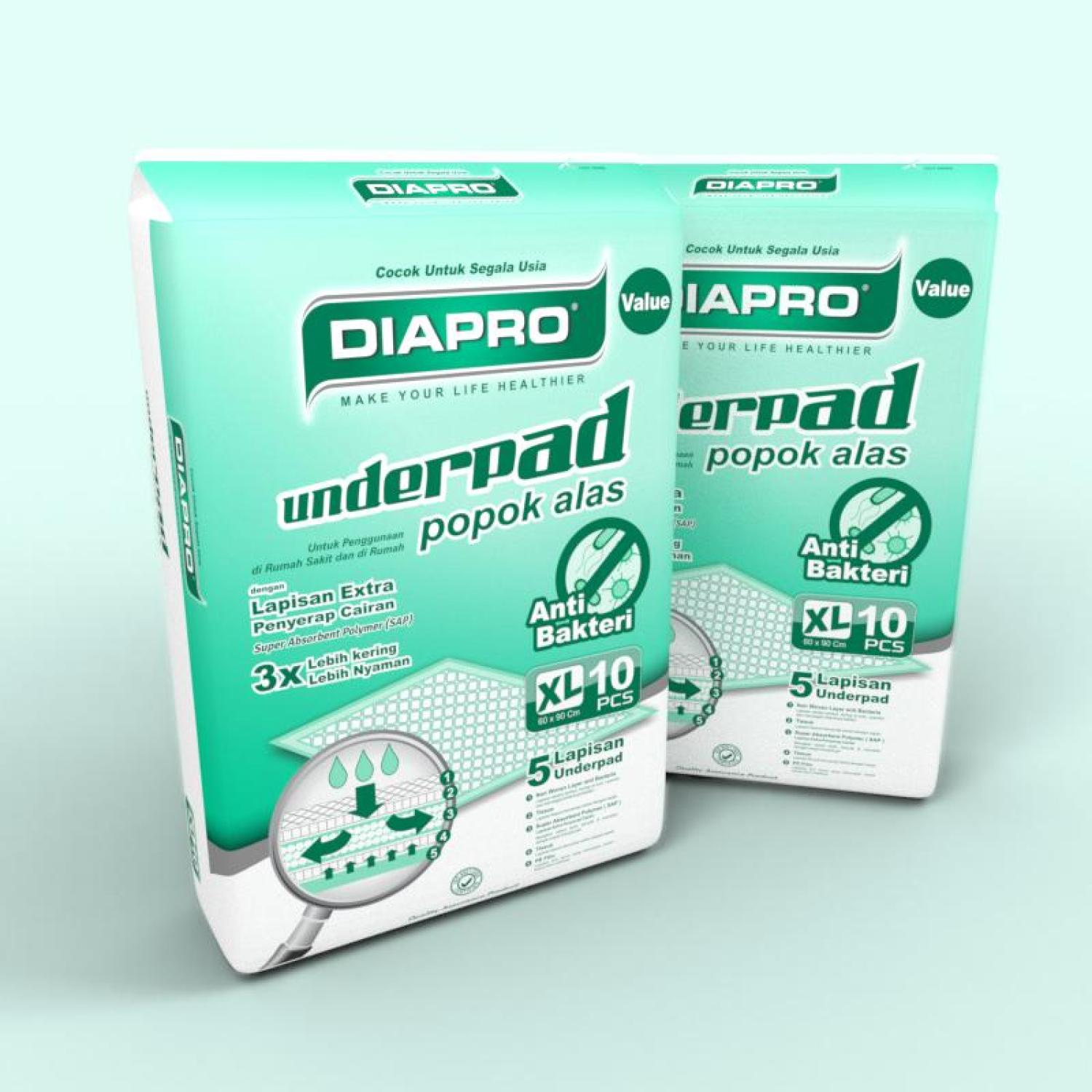 Popok Alas Dewasa Undepad Diapro Value isi 10pcs Size 60 x 90 cm Unfold Green