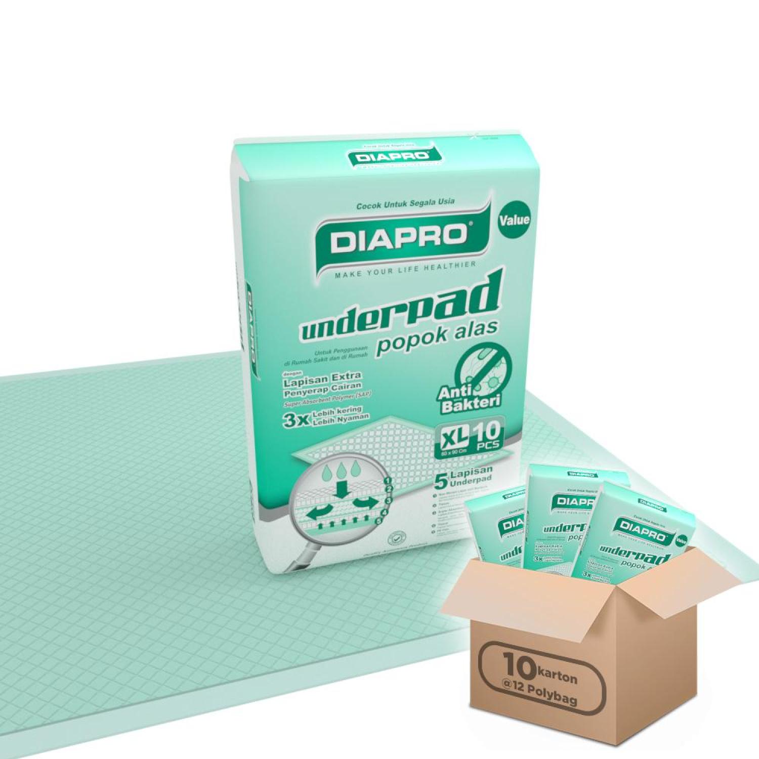 Popok Alas Dewasa Undepad Diapro Value isi 10pcs Size 60 x 90 cm Unfold Green