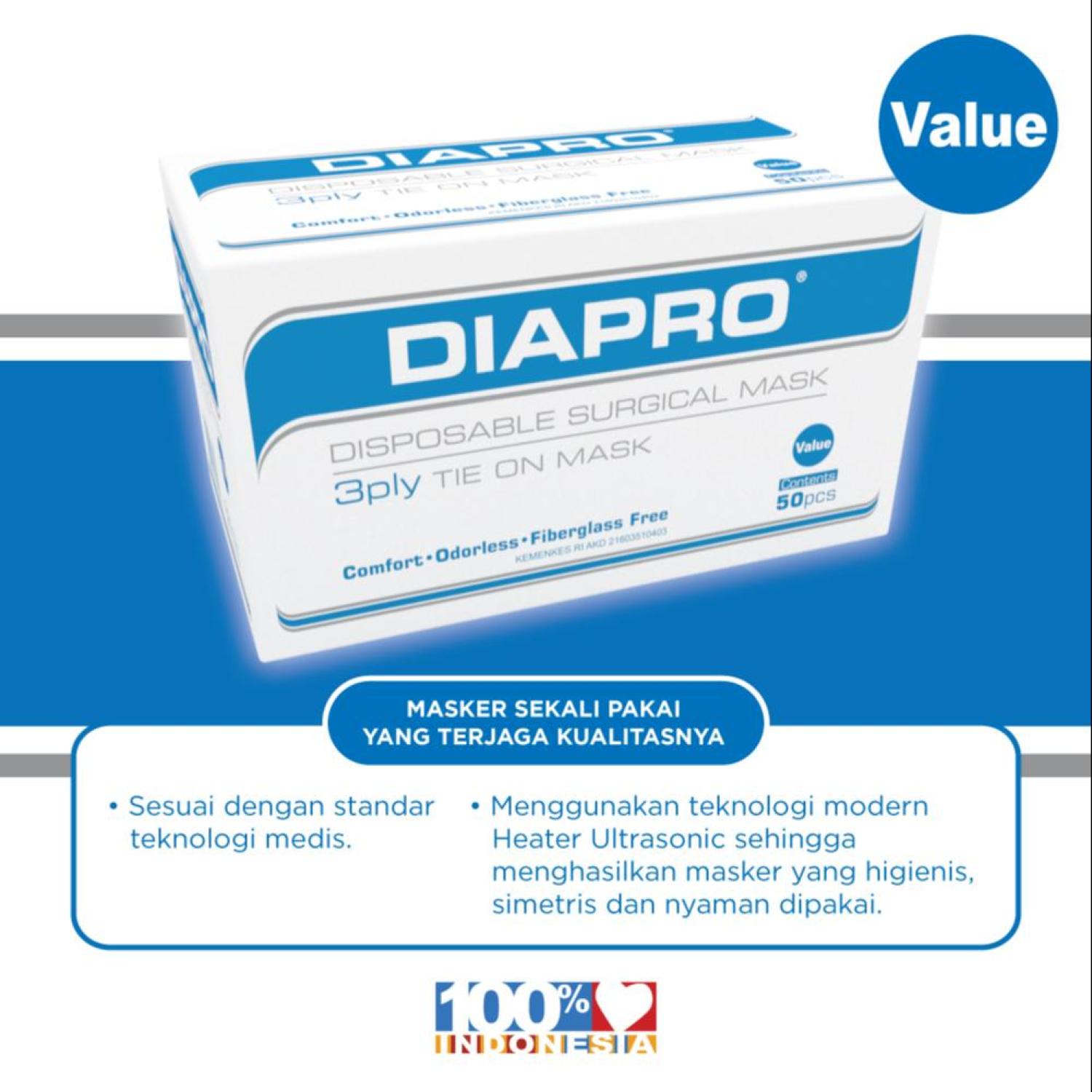 Masker Kesehatan Diapro value isi 50s 3Ply Tie On Green