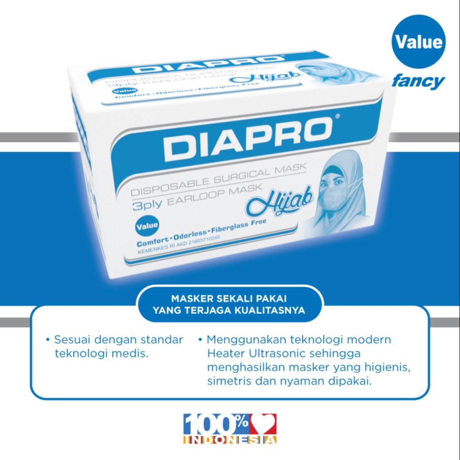Masker Kesehatan Diapro Value Hijab Isi 50pcs 3Ply Green