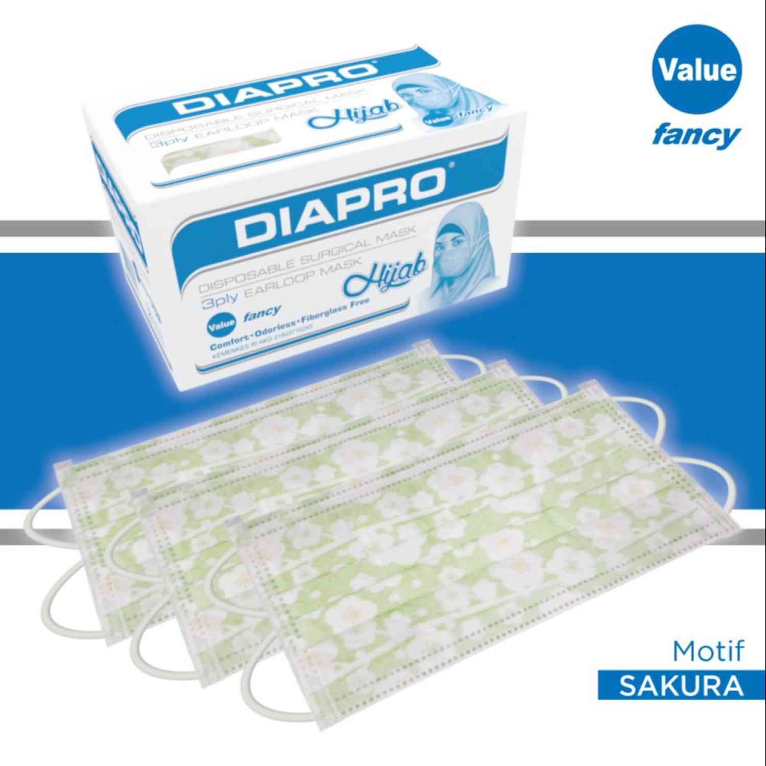 Masker Kesehatan Diapro Value Fancy Hijab Isi 50pcs Motif Sakura