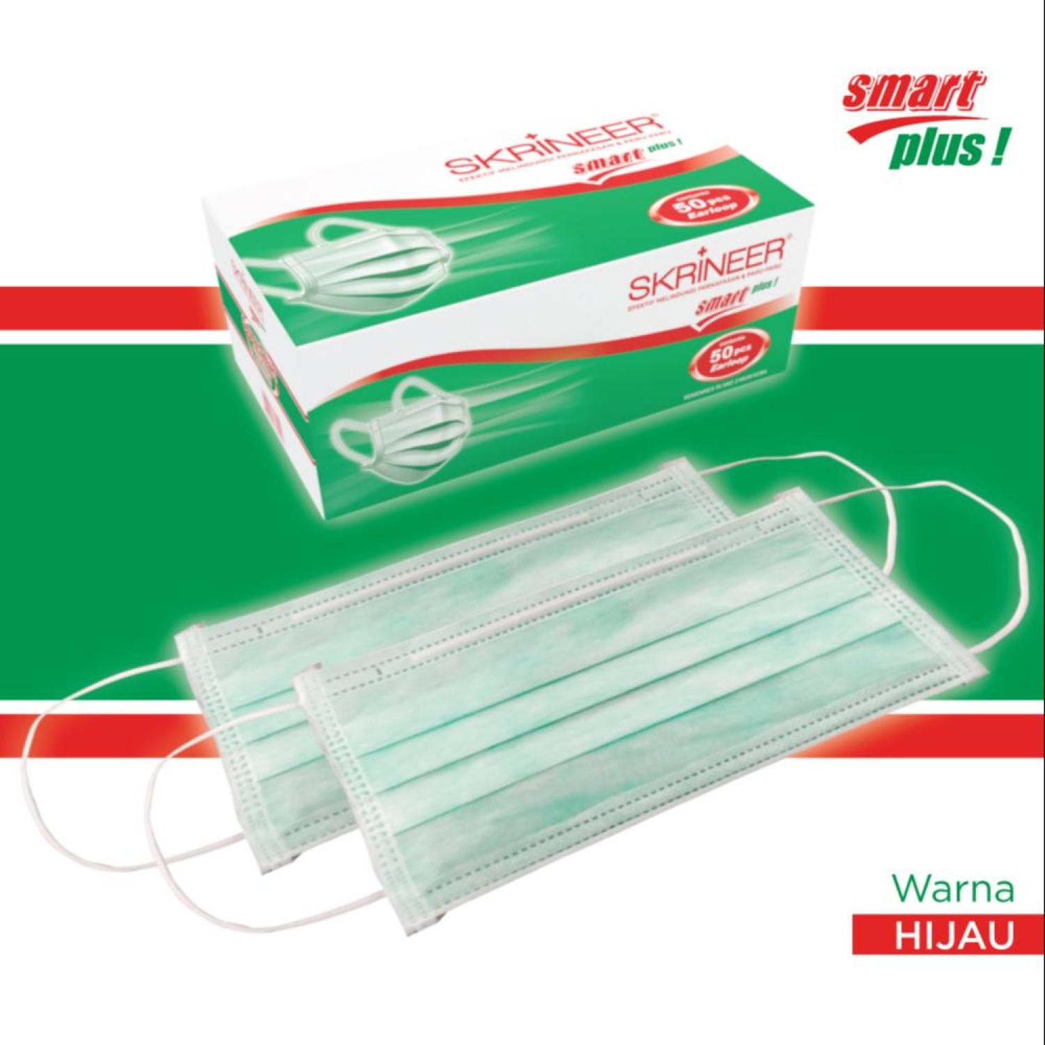 Masker Skrineer Smart Plus '50s 3Ply Earloop Green
