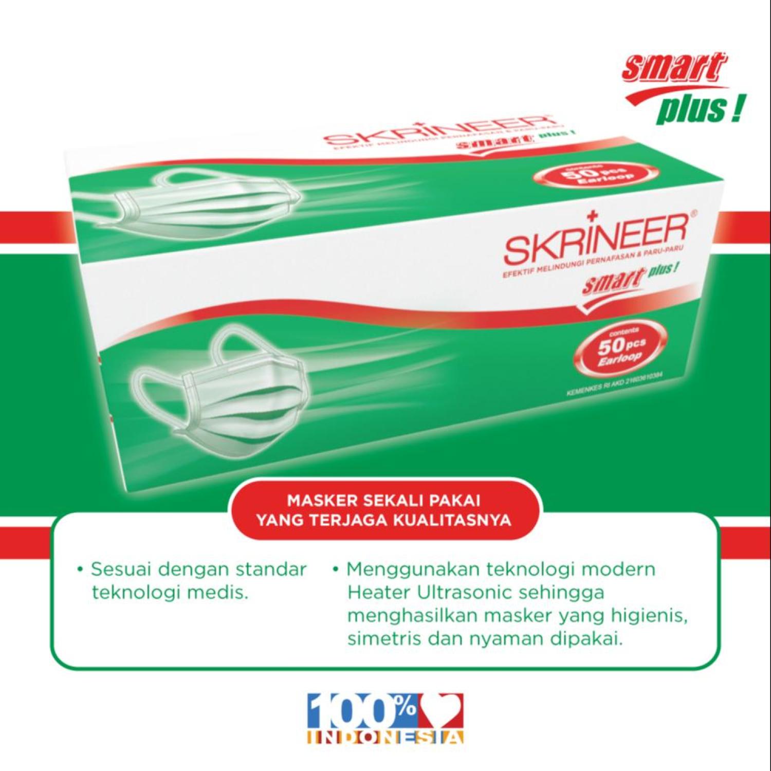 Masker Skrineer Smart Plus '50s 3Ply Earloop Green