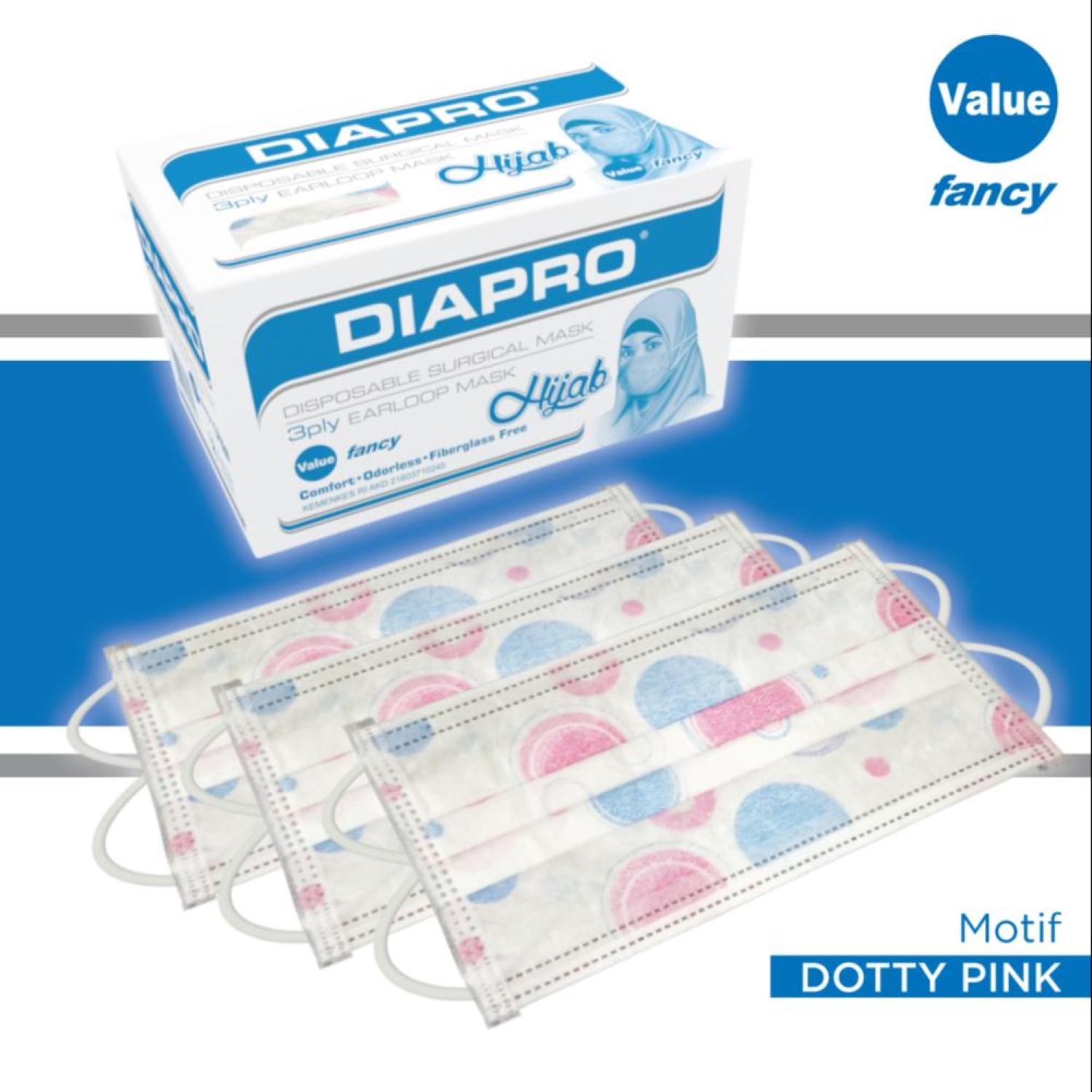 Masker Diapro Value Fancy  Hijab 50s 3Ply Motif Dotty Pink