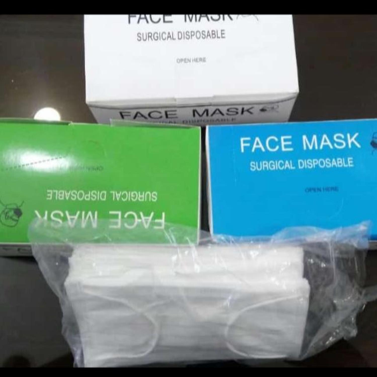 Masker 3 ply blue, green, white