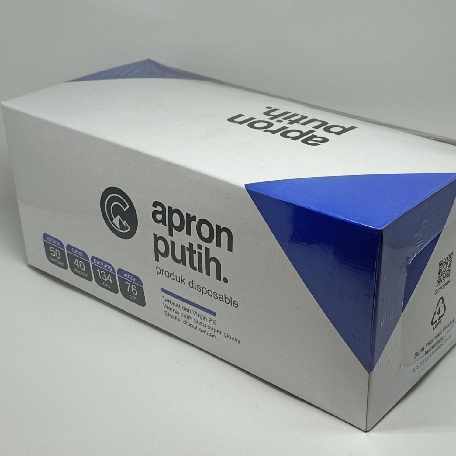 Apron Plastik Putih Disphosible 30 mikron