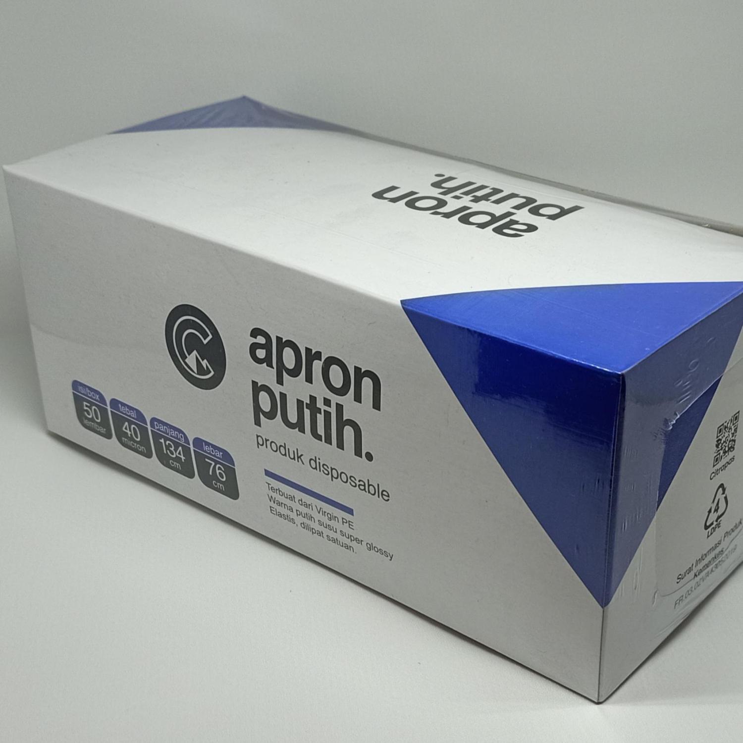Apron Plastik Putih Disphosible 40 mikron