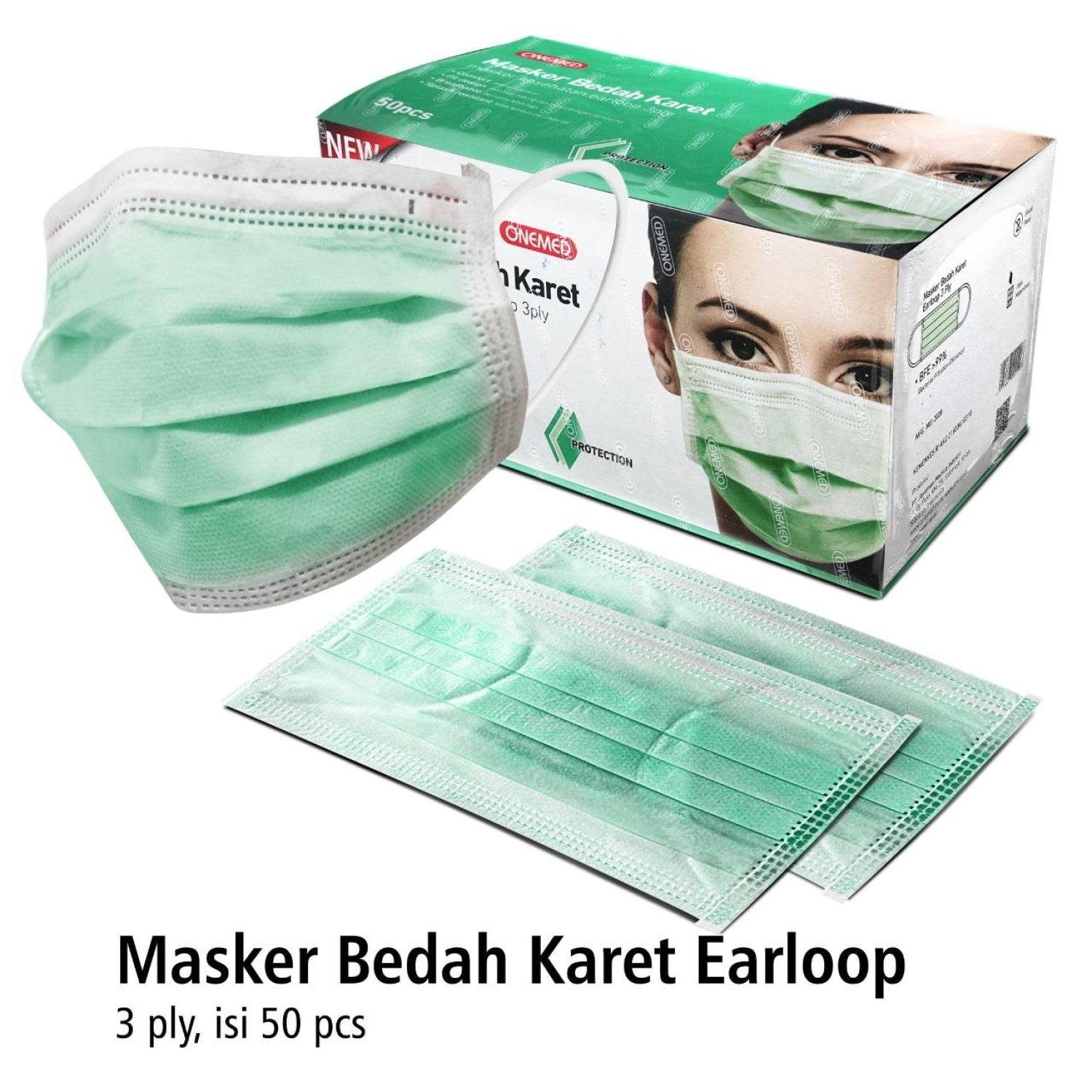 Masker Karet Hijau OneMed box 50pcs