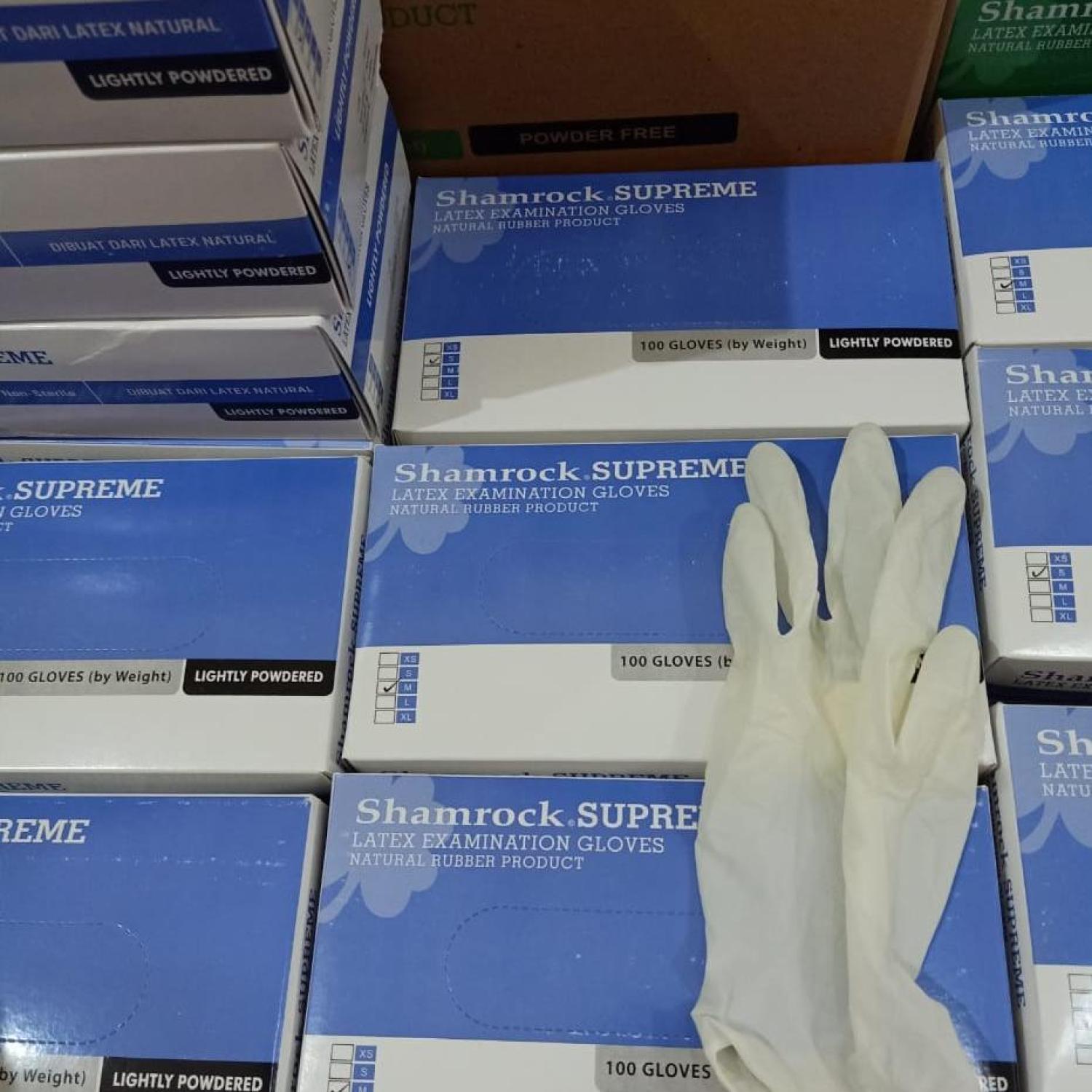 Shamrock SUPREME - Latex Examination Gloves (lightly powdered) Size S, M & L