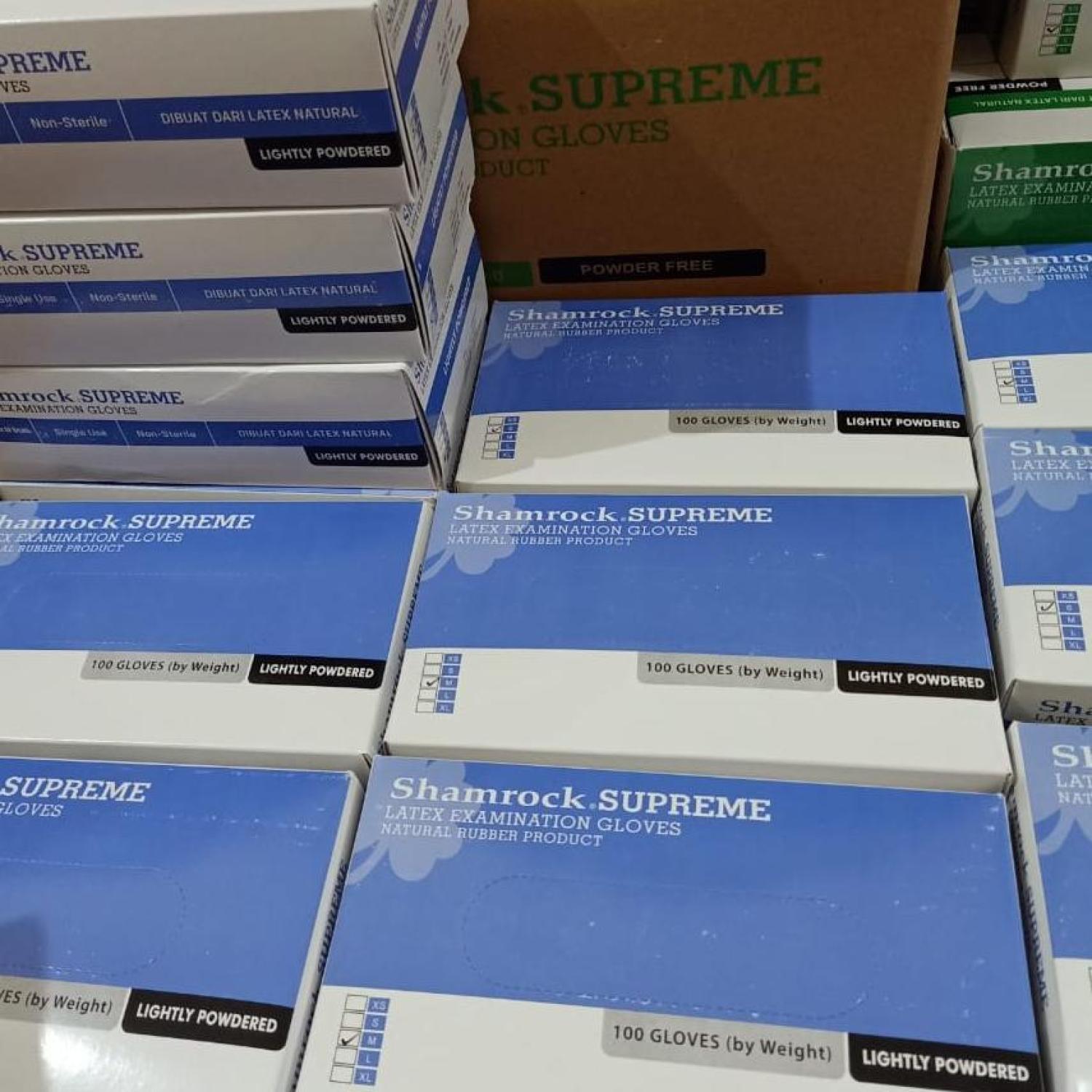 Shamrock SUPREME - Latex Examination Gloves (lightly powdered) Size S, M & L