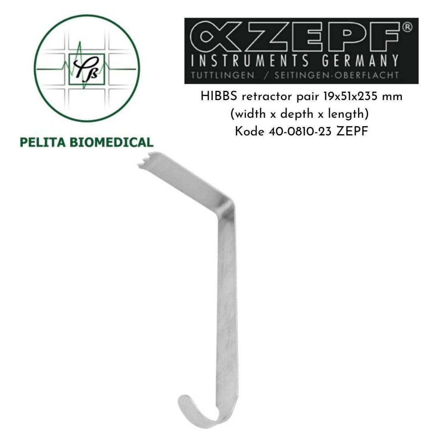 HIBBS retractor pair 19x51x235 mm (width x depth x length) kode 40-0810-23 ZEPF