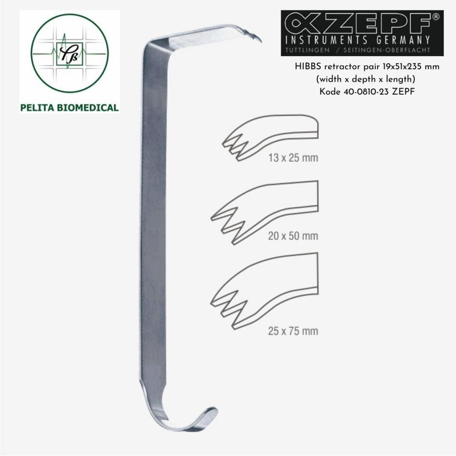 HIBBS retractor pair 19x51x235 mm (width x depth x length) kode 40-0810-23 ZEPF