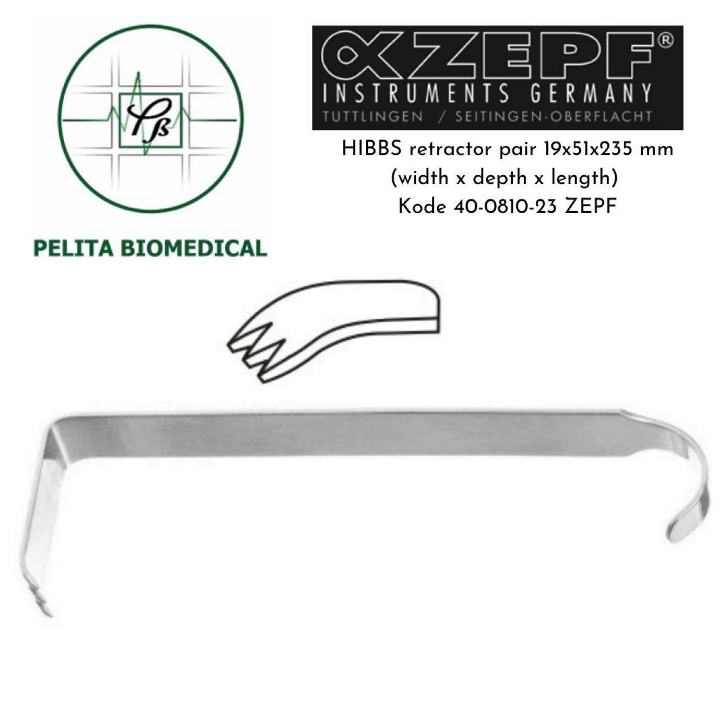 HIBBS retractor pair 19x51x235 mm (width x depth x length) kode 40-0810-23 ZEPF