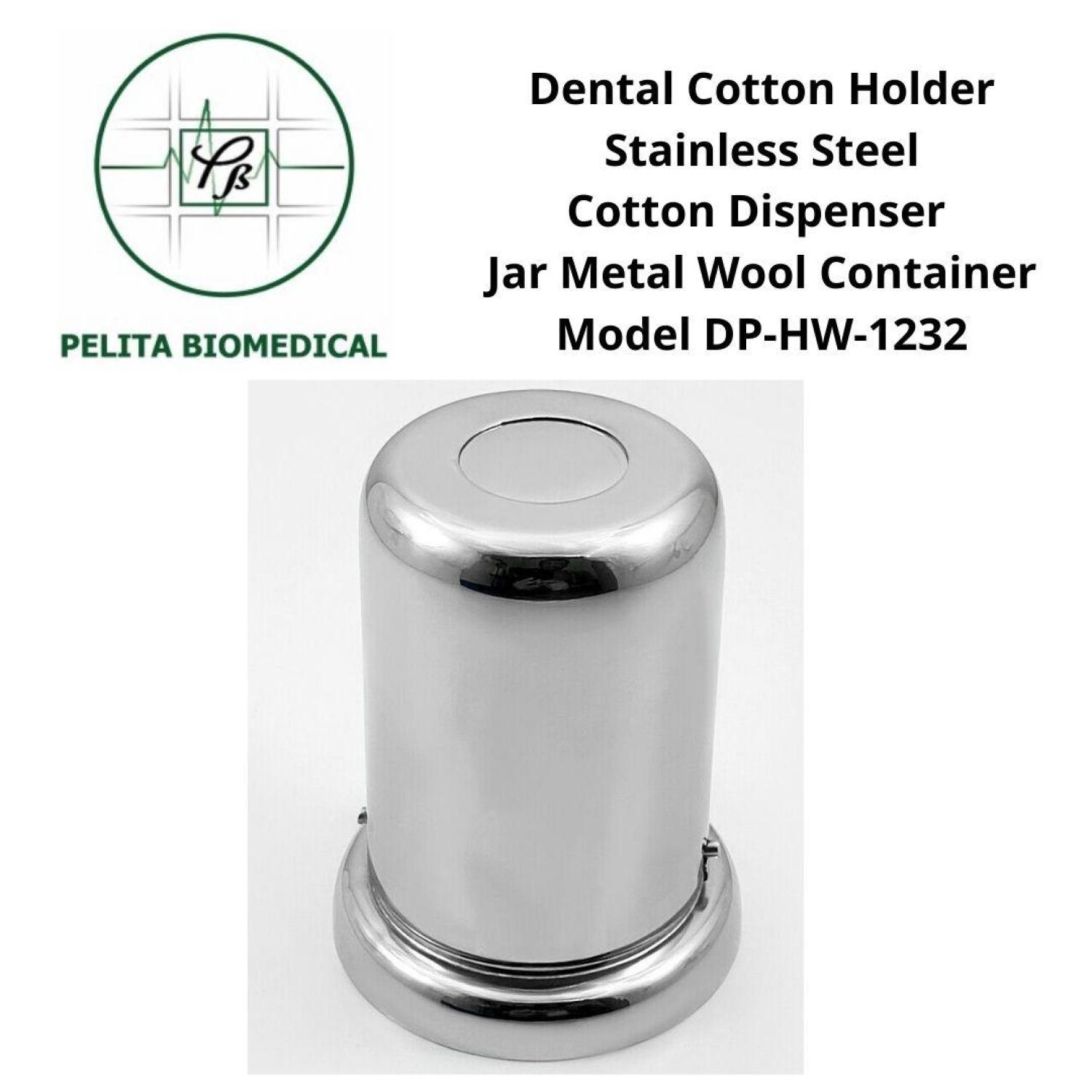 Dental Cotton Holder Stainless Steel Cotton Dispenser Jar Metal Wool Container Model DP-HW-1232