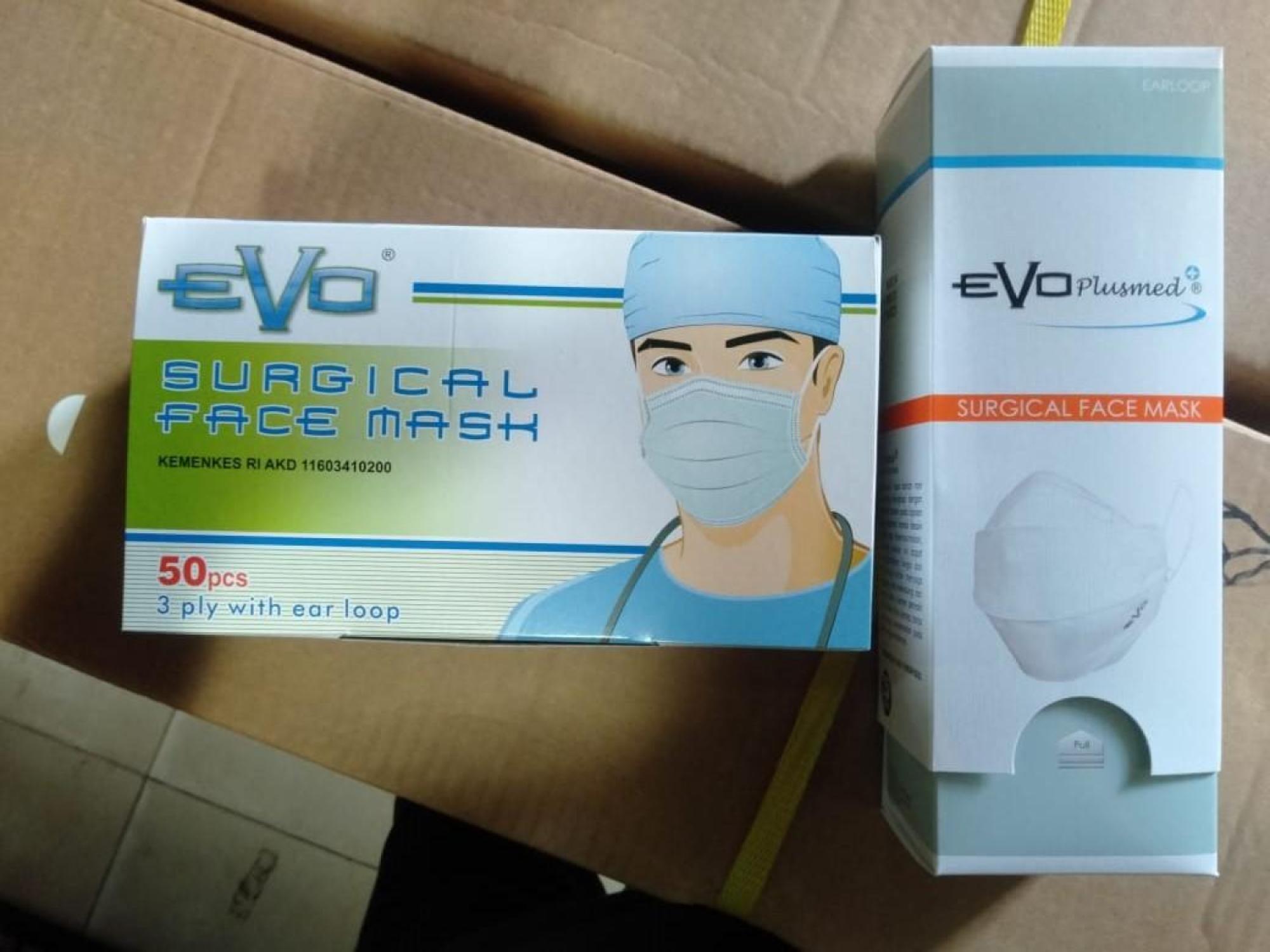 Masker Merk EVO PLUSMED - Surgical Face Mask 3 Ply