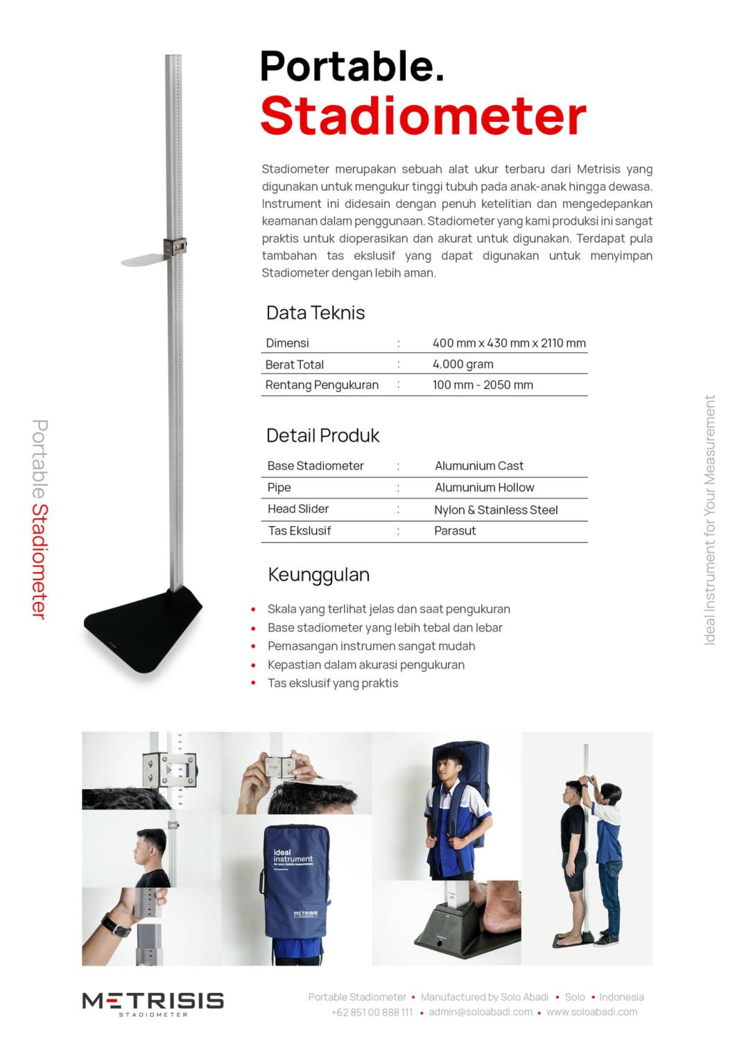 Alat Ukur Tinggi Tubuh Anak dan Dewasa 'Stadiometer' FREE TAS Untuk Medis Terbaik/Stature Meter