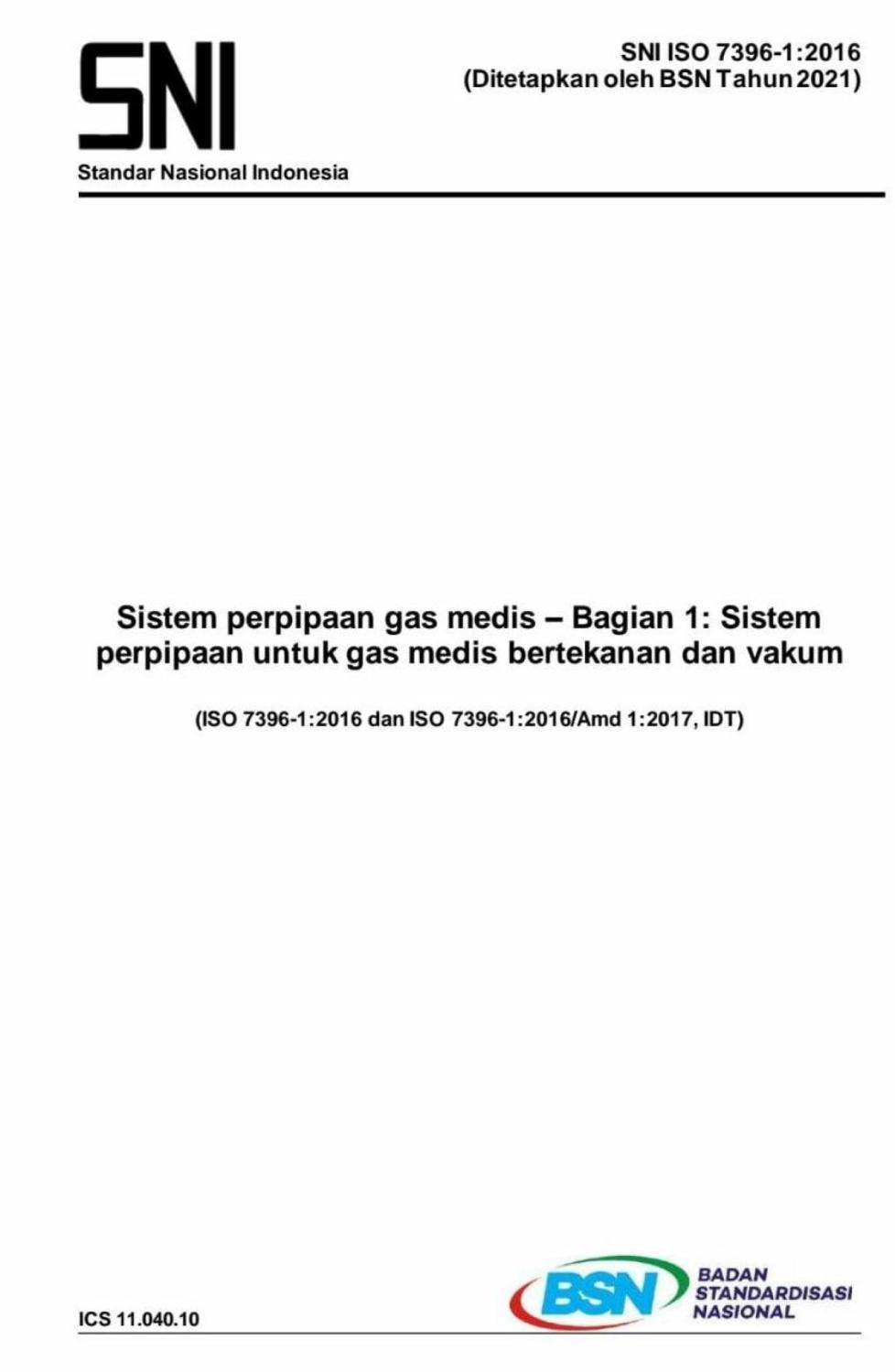 BUKU SNI ISO 7396-1:2016  SISTEM PERPIPAAN GAS MEDIS