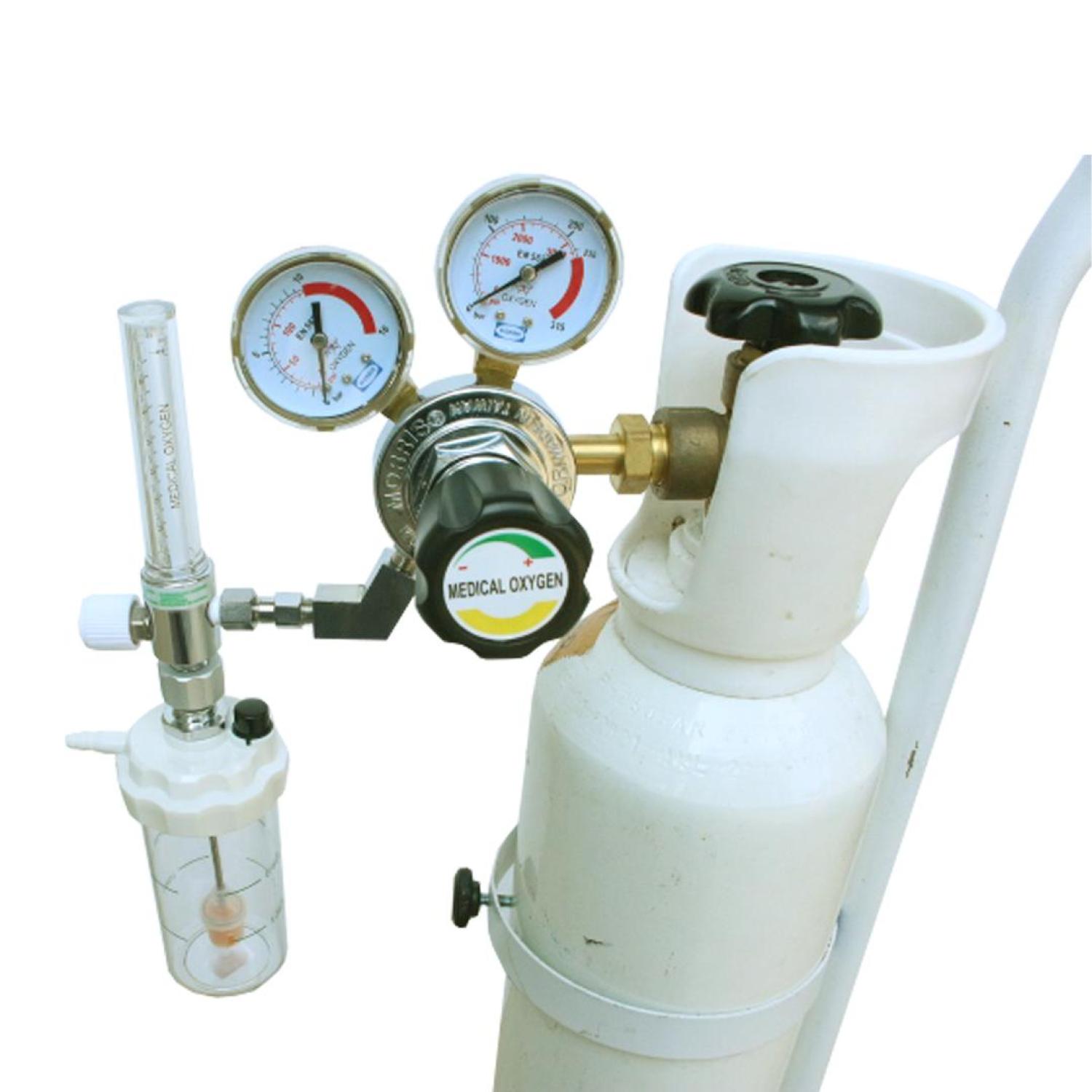 FRES REGULATOR FLOWMETER OKSIGEN DEWASA 0 - 15 LPM LENGKAP TABUNG OKSIGEN + TROLY + HUMIDIFIER 135 ML