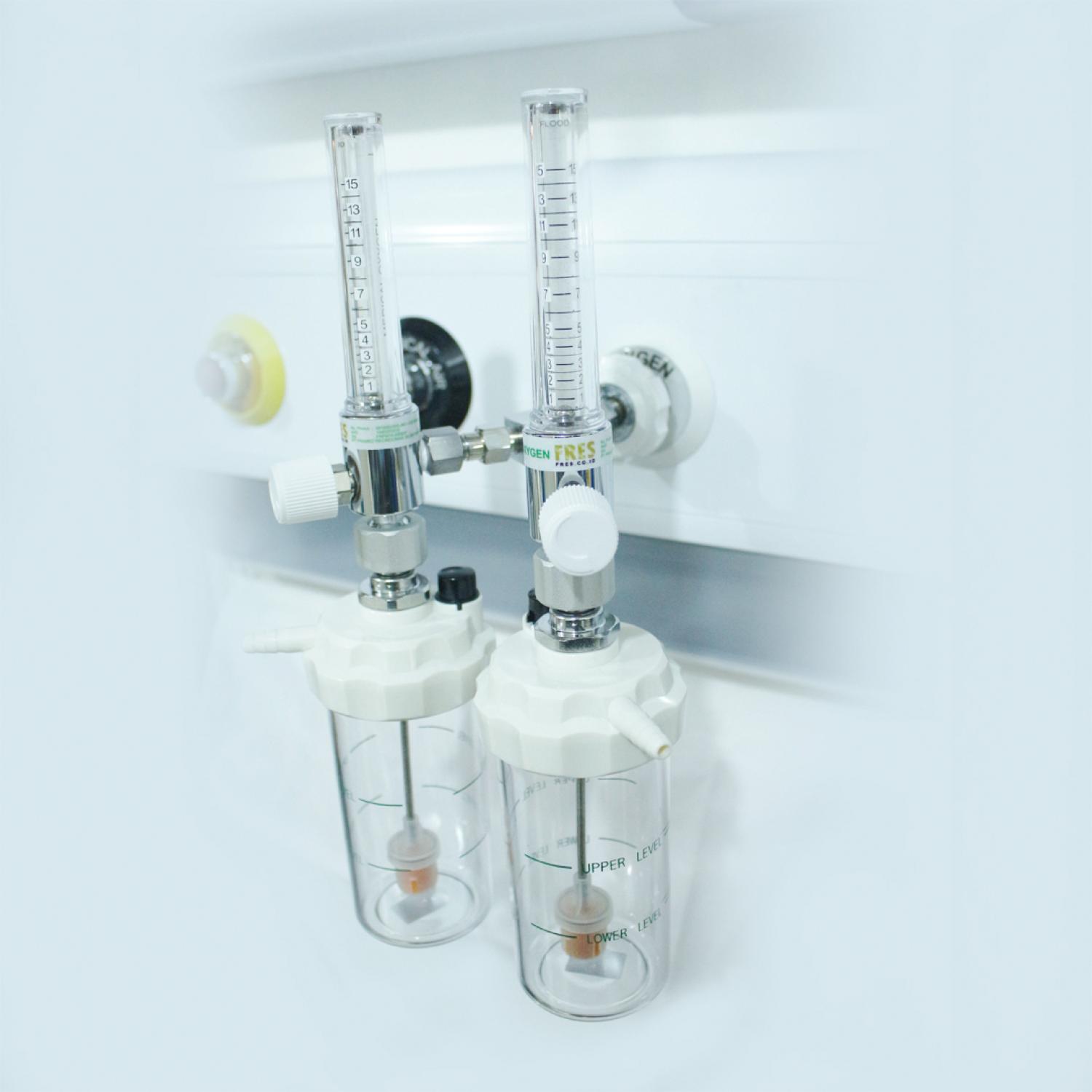 FRES TWIN FLOWMETER OKSIGEN 0 -15 LPM FULL SET HUMIDIFIER 135 ML