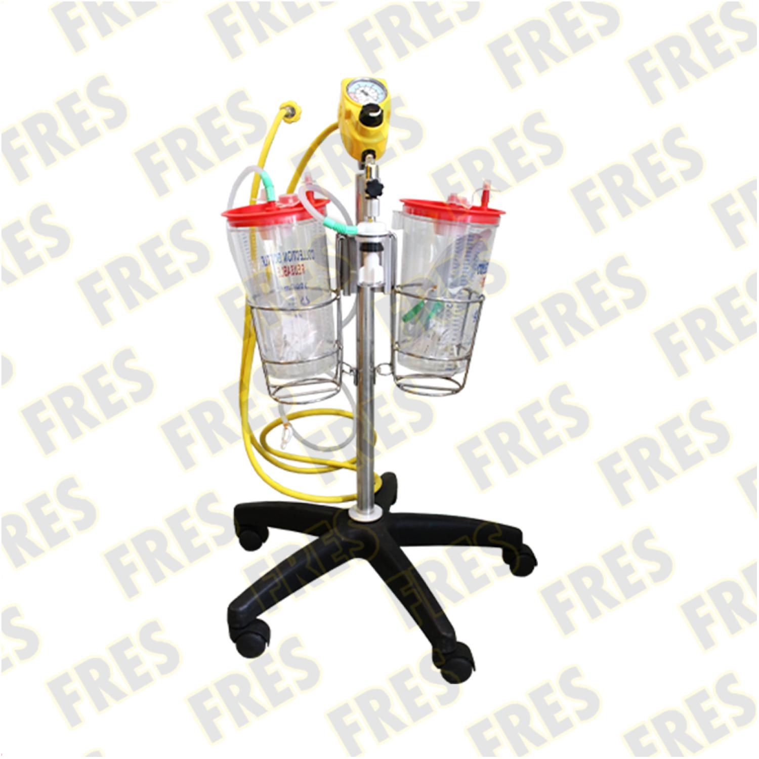 PAHSCO VACUUM (SUCTION) REGULATOR 0-760 MMHG (ADULT / DEWASA) FULL SET WITH MULTI PURPOSE THERAPY MOBILE STAND (TROLY) ; 2 PCS REUSABLE COLLECTON BOTTLE H06430 (3000 ML) AND ACCECORIES